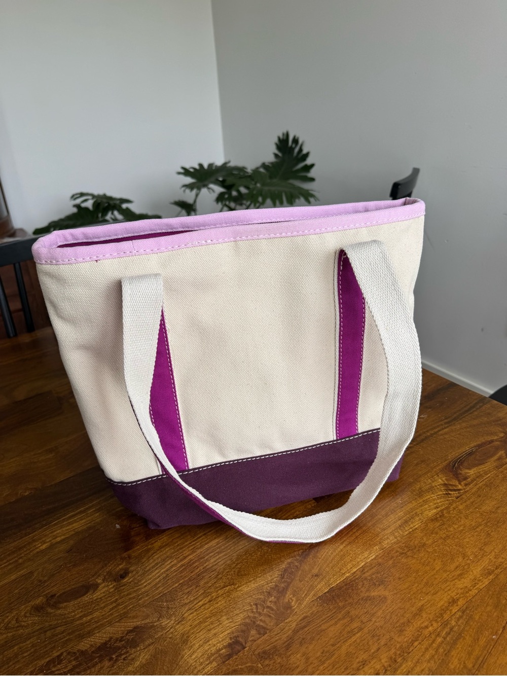 Lands End Canvas Zip Top Tote Bag Long Handle Purple Medium New Pockets Travel - Picture 8 of 10